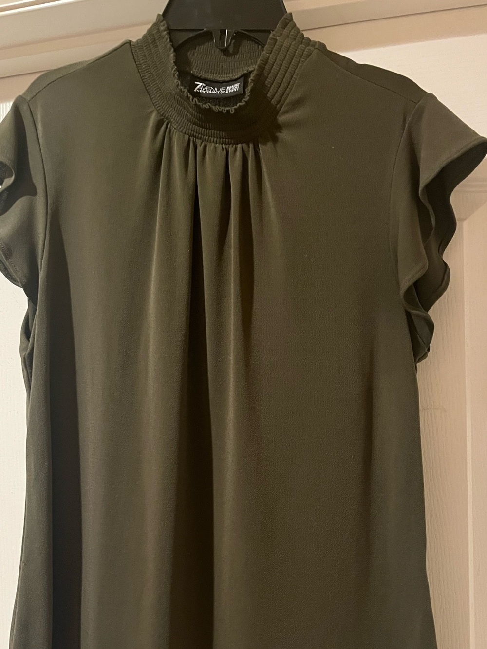 New York & Company Olive Green Mock Neck Ruffle Sleeve Blouse